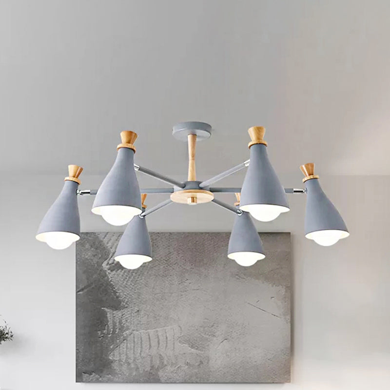 Metal Bottle Shade Chandelier Living Room Nursing Room Macaron Style Hanging Light 6 Grey Clearhalo 'Ceiling Lights' 'Chandeliers' Lighting' options 236869_88dec8fc-f11b-403d-aae5-eb9eaa7a9116