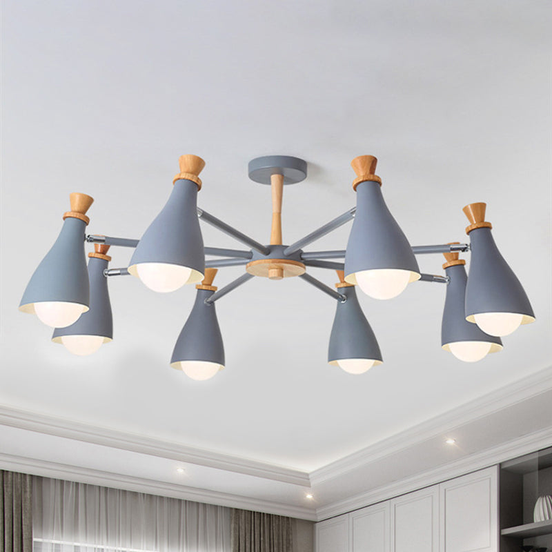 Metal Bottle Shade Chandelier Living Room Nursing Room Macaron Style Hanging Light 8 Grey Clearhalo 'Ceiling Lights' 'Chandeliers' Lighting' options 236874_30f91aef-41d9-4e5c-ab01-7d70614ec4b9