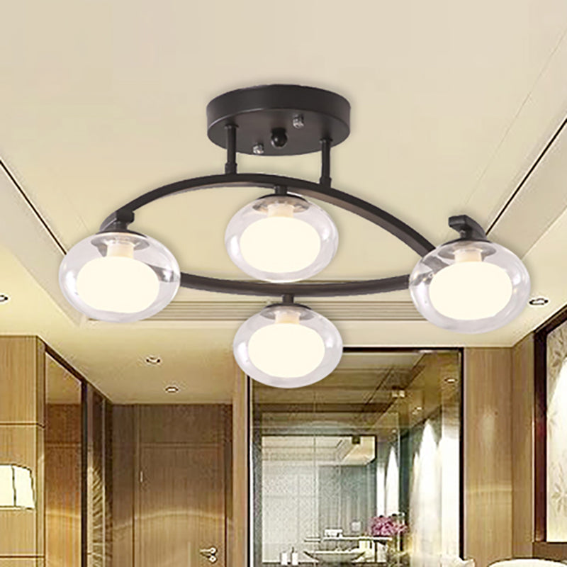 Twist Arm Semi Ceiling Mount Light with Oval Shade Contemporary Metal Ceiling Lamp for Cafe Clearhalo 'Ceiling Lights' 'Close To Ceiling Lights' 'Close to ceiling' 'Glass shade' 'Glass' 'Semi-flushmount' Lighting' 236895
