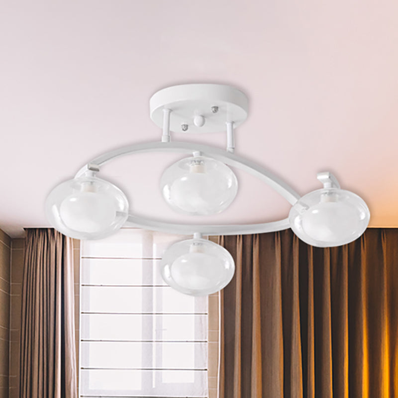 Twist Arm Semi Ceiling Mount Light with Oval Shade Contemporary Metal Ceiling Lamp for Cafe 4 White Clearhalo 'Ceiling Lights' 'Close To Ceiling Lights' 'Close to ceiling' 'Glass shade' 'Glass' 'Semi-flushmount' Lighting' 236897