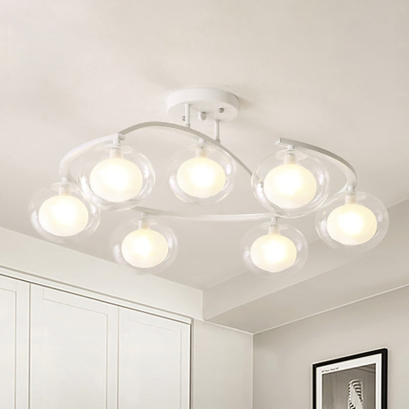 Twist Arm Semi Ceiling Mount Light with Oval Shade Contemporary Metal Ceiling Lamp for Cafe 7 White Clearhalo 'Ceiling Lights' 'Close To Ceiling Lights' 'Close to ceiling' 'Glass shade' 'Glass' 'Semi-flushmount' Lighting' 236898
