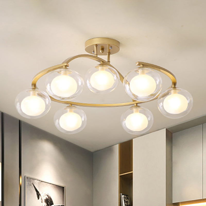 Twist Arm Semi Ceiling Mount Light with Oval Shade Contemporary Metal Ceiling Lamp for Cafe 7 Gold Clearhalo 'Ceiling Lights' 'Close To Ceiling Lights' 'Close to ceiling' 'Glass shade' 'Glass' 'Semi-flushmount' Lighting' 236900