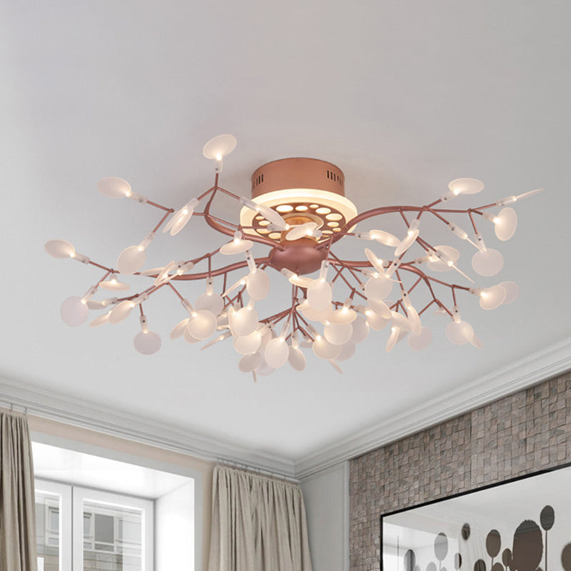 Metallic Branch Ceiling Lamp Dining Room Multi-Head Stunning Semi Flush Ceiling Light in Rose Gold 78 Rose Gold Clearhalo 'Ceiling Lights' 'Close To Ceiling Lights' 'Close to ceiling' 'Semi-flushmount' Lighting' 236903