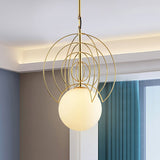 Milk Glass Orb Pendant Lamp with Wire Ring 1 Head Contemporary Suspension Light in Gold for Hotel Clearhalo 'Ceiling Lights' 'Modern Pendants' 'Modern' 'Pendant Lights' 'Pendants' Lighting' 236925