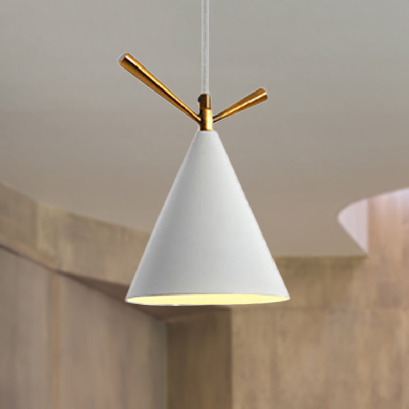 Nordic Style Cone Pendant Lighting 1 Light Metal Hanging Lamp for Restaurant Coffee Shop White Clearhalo 'Ceiling Lights' 'Modern Pendants' 'Modern' 'Pendant Lights' 'Pendants' Lighting' 236952