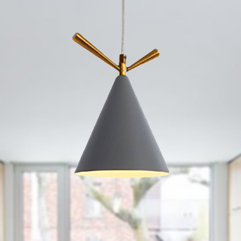 Nordic Style Cone Pendant Lighting 1 Light Metal Hanging Lamp for Restaurant Coffee Shop Grey Clearhalo 'Ceiling Lights' 'Modern Pendants' 'Modern' 'Pendant Lights' 'Pendants' Lighting' 236954