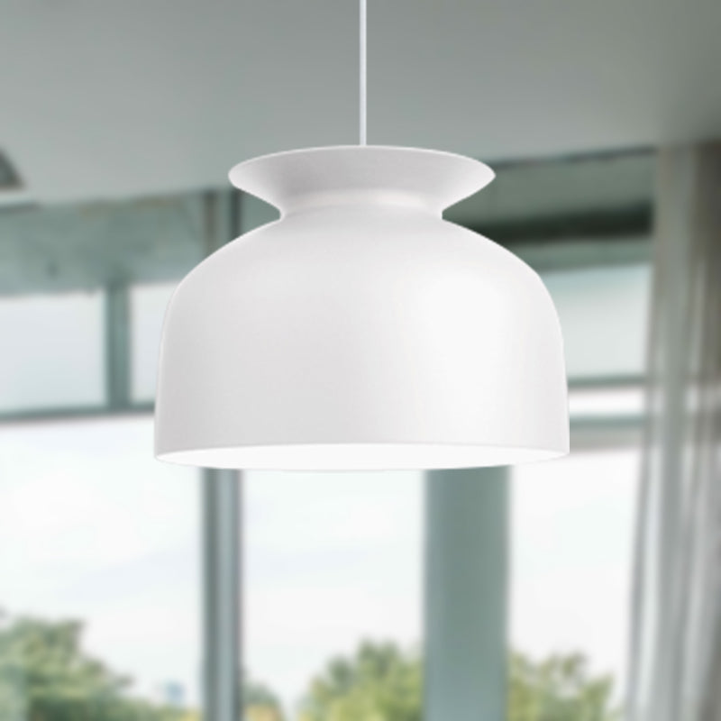 Hotel Restaurant Bowl Pendant Lamp Metal One Light Modern Monochrome Suspension Light White 12" Clearhalo 'Ceiling Lights' 'Modern Pendants' 'Modern' 'Pendant Lights' 'Pendants' Lighting' 236963