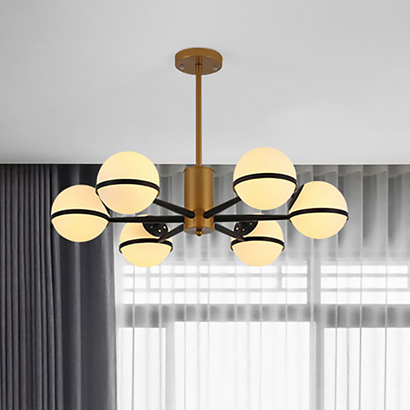 3/6 Light Orb Shade Chandelier Lighting Post Modern White Glass Ceiling Pendant Light in Gold 6 Gold Clearhalo 'Ceiling Lights' 'Chandeliers' 'Glass shade' 'Glass' 'Modern Chandeliers' 'Modern' Lighting' 236981