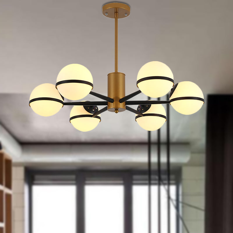 3/6 Light Orb Shade Chandelier Lighting Post Modern White Glass Ceiling Pendant Light in Gold Clearhalo 'Ceiling Lights' 'Chandeliers' 'Glass shade' 'Glass' 'Modern Chandeliers' 'Modern' Lighting' 236982