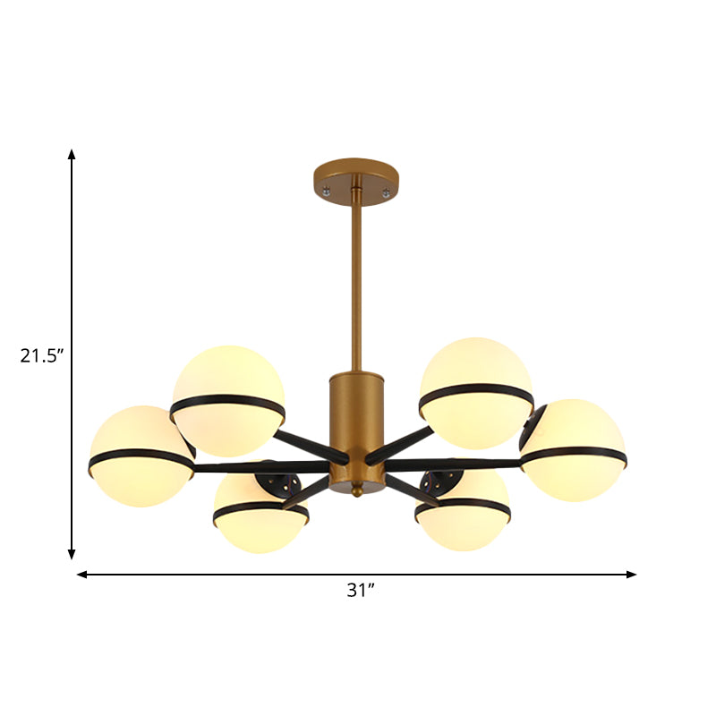 3/6 Light Orb Shade Chandelier Lighting Post Modern White Glass Ceiling Pendant Light in Gold Clearhalo 'Ceiling Lights' 'Chandeliers' 'Glass shade' 'Glass' 'Modern Chandeliers' 'Modern' Lighting' 236984