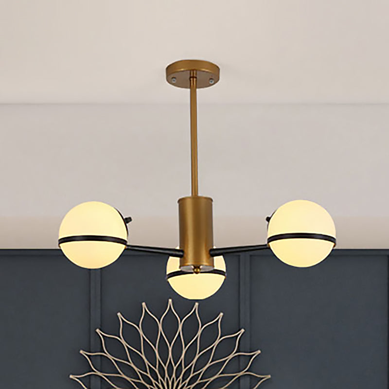 3/6 Light Orb Shade Chandelier Lighting Post Modern White Glass Ceiling Pendant Light in Gold 3 Gold Clearhalo 'Ceiling Lights' 'Chandeliers' 'Glass shade' 'Glass' 'Modern Chandeliers' 'Modern' Lighting' 236985