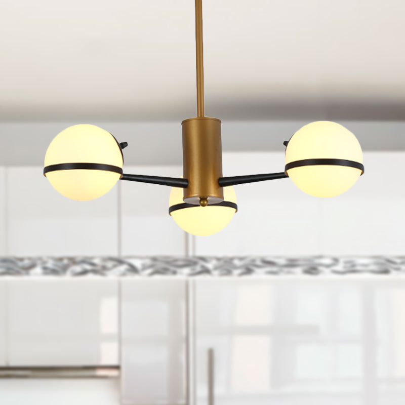 3/6 Light Orb Shade Chandelier Lighting Post Modern White Glass Ceiling Pendant Light in Gold Clearhalo 'Ceiling Lights' 'Chandeliers' 'Glass shade' 'Glass' 'Modern Chandeliers' 'Modern' Lighting' 236986