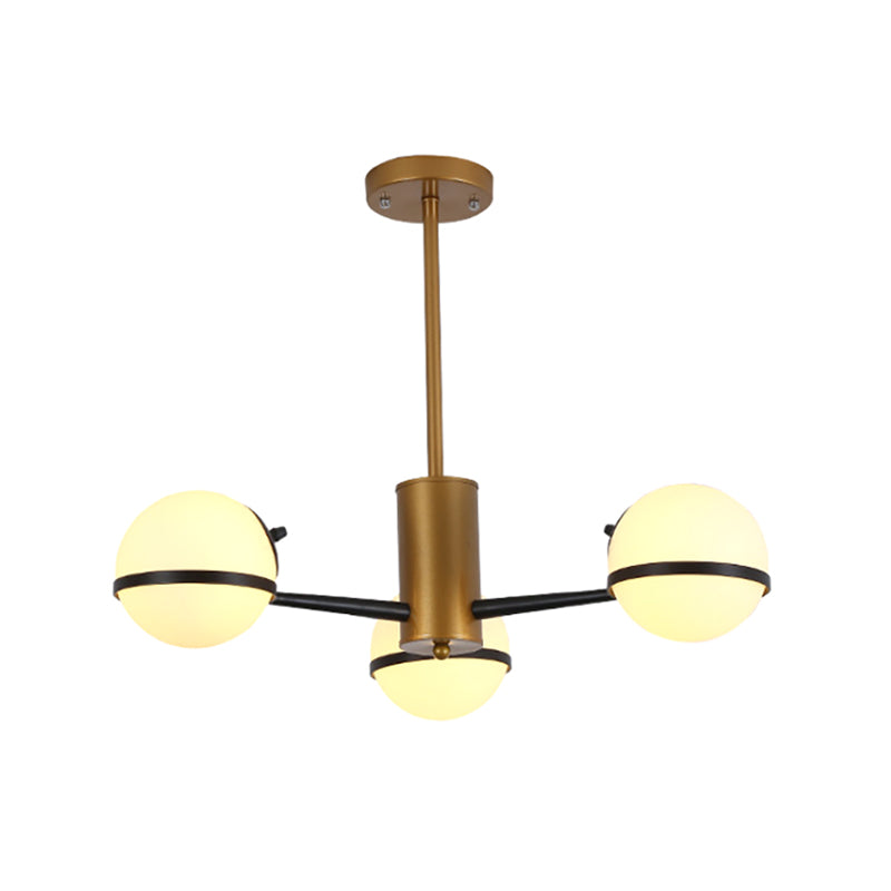 3/6 Light Orb Shade Chandelier Lighting Post Modern White Glass Ceiling Pendant Light in Gold Clearhalo 'Ceiling Lights' 'Chandeliers' 'Glass shade' 'Glass' 'Modern Chandeliers' 'Modern' Lighting' 236987