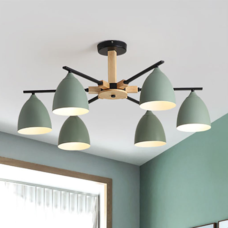 Nordic Dome Shade Drop Ceiling Light Multi-Light Wooden Hanging Chandelier in Green for Living Room Clearhalo 'Ceiling Lights' 'Chandeliers' 'Modern Chandeliers' 'Modern' Lighting' 237012