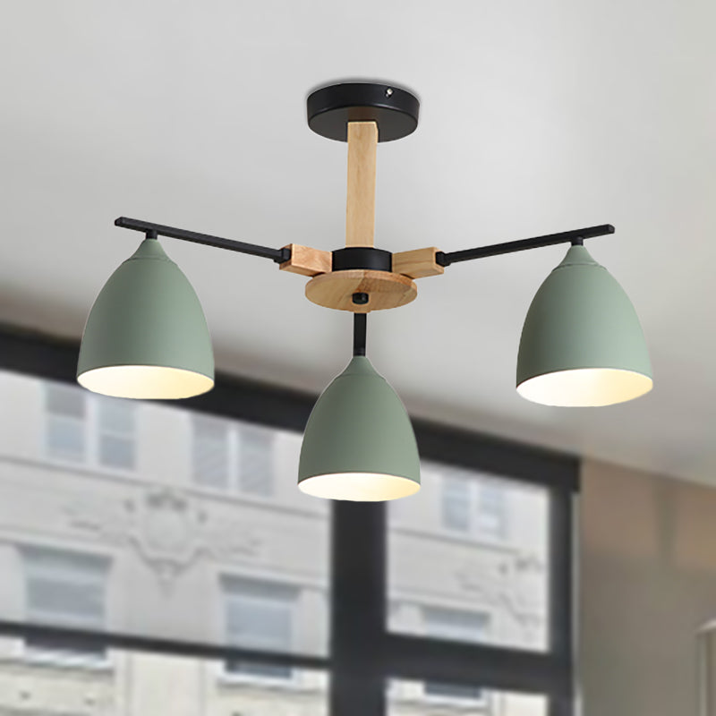 Nordic Dome Shade Drop Ceiling Light Multi-Light Wooden Hanging Chandelier in Green for Living Room Clearhalo 'Ceiling Lights' 'Chandeliers' 'Modern Chandeliers' 'Modern' Lighting' 237014