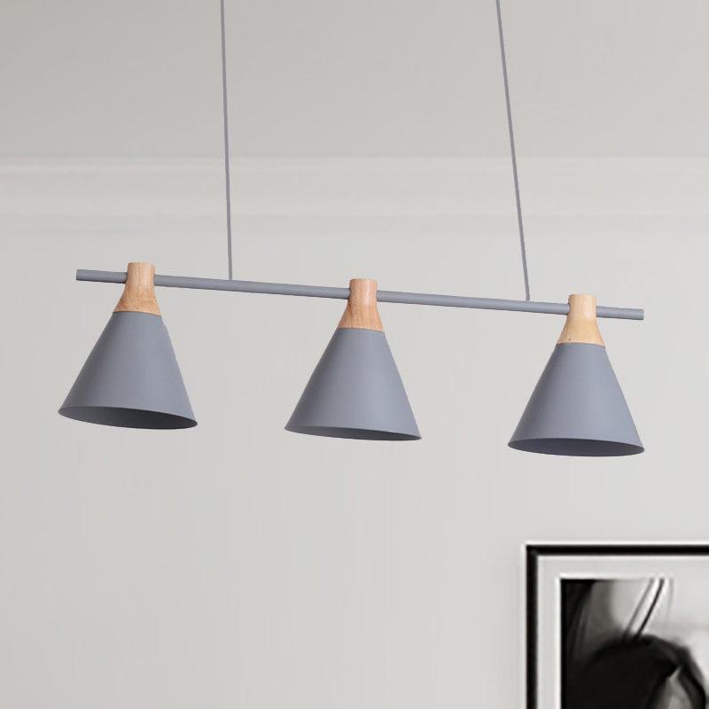 Triple Light Cone Shade Island Lighting Nordic Metal Hanging Chandelier in Green/Grey/Yellow for Kitchen Clearhalo 'Ceiling Lights' 'Island Lights' Lighting' 237044