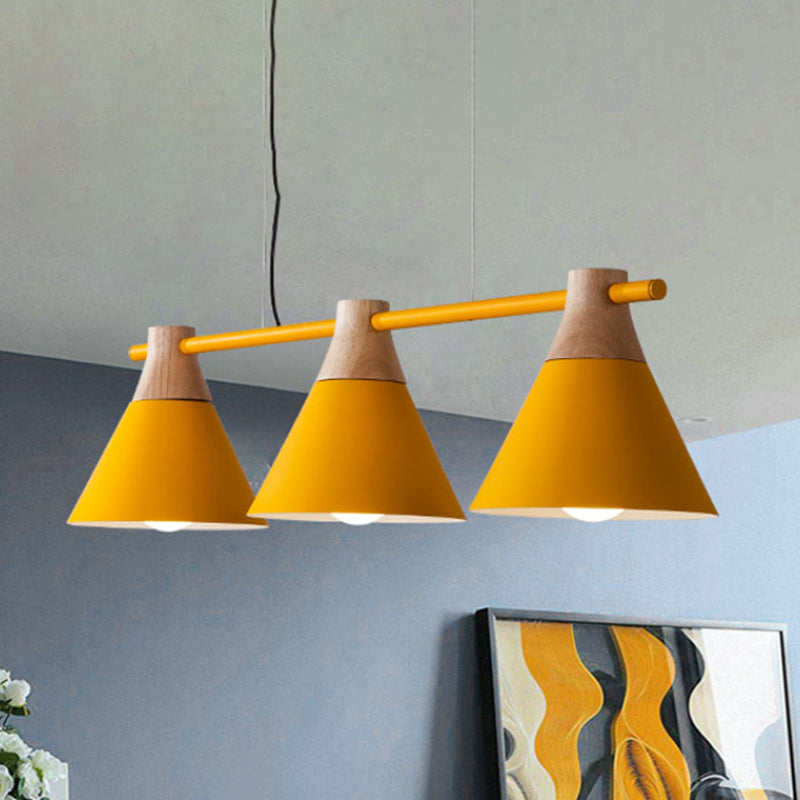 Triple Light Cone Shade Island Lighting Nordic Metal Hanging Chandelier in Green/Grey/Yellow for Kitchen Clearhalo 'Ceiling Lights' 'Island Lights' Lighting' 237046