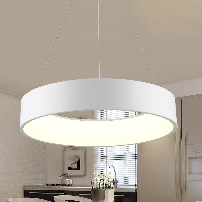 18"/23.5"/31.5" Dia Ring Ceiling Light Minimalist Metal White/Gray/Black Integrated LED Pendant Light Fixture for Dining Room White 18" Clearhalo 'Ceiling Lights' 'Modern Pendants' 'Modern' 'Pendant Lights' 'Pendants' Lighting' 237068