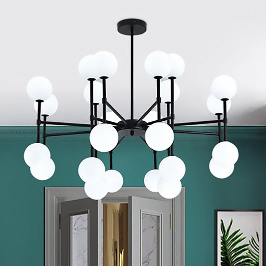 Modern Simple Black Finish Chandelier with Orb Shade 18/24 Lights Metal Pendant Light 24 Black Clearhalo 'Ceiling Lights' 'Chandeliers' 'Modern Chandeliers' 'Modern' Lighting' 237075