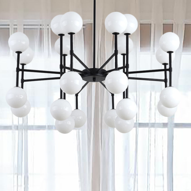 Modern Simple Black Finish Chandelier with Orb Shade 18/24 Lights Metal Pendant Light Clearhalo 'Ceiling Lights' 'Chandeliers' 'Modern Chandeliers' 'Modern' Lighting' 237076