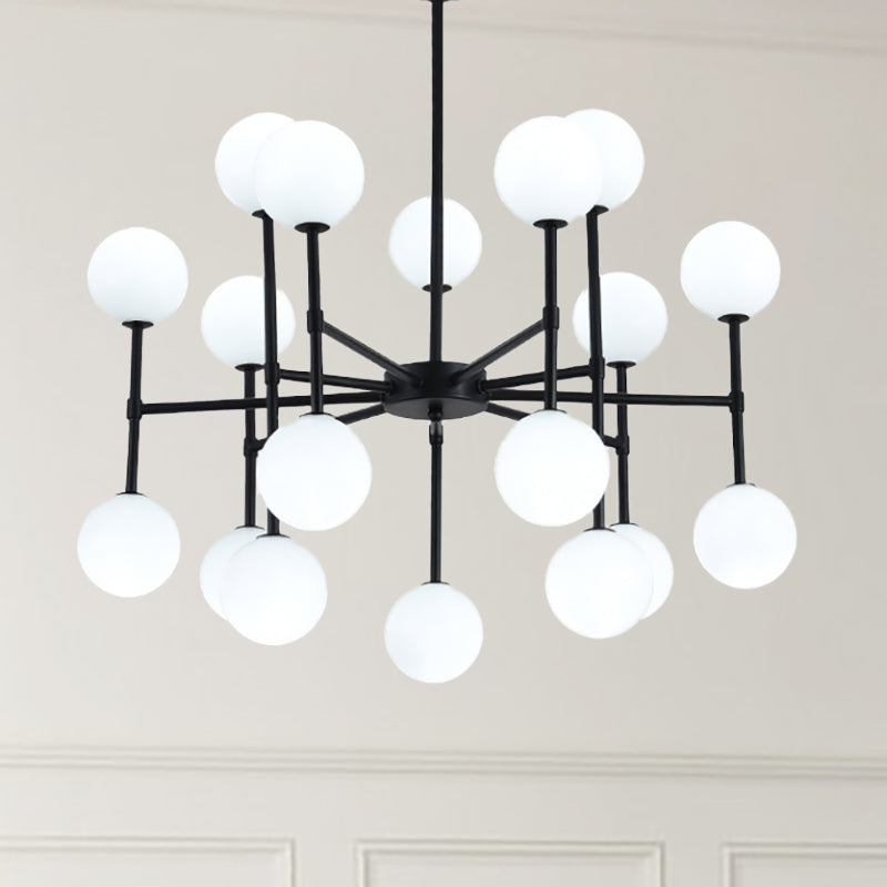 Modern Simple Black Finish Chandelier with Orb Shade 18/24 Lights Metal Pendant Light 18 Black Clearhalo 'Ceiling Lights' 'Chandeliers' 'Modern Chandeliers' 'Modern' Lighting' 237077