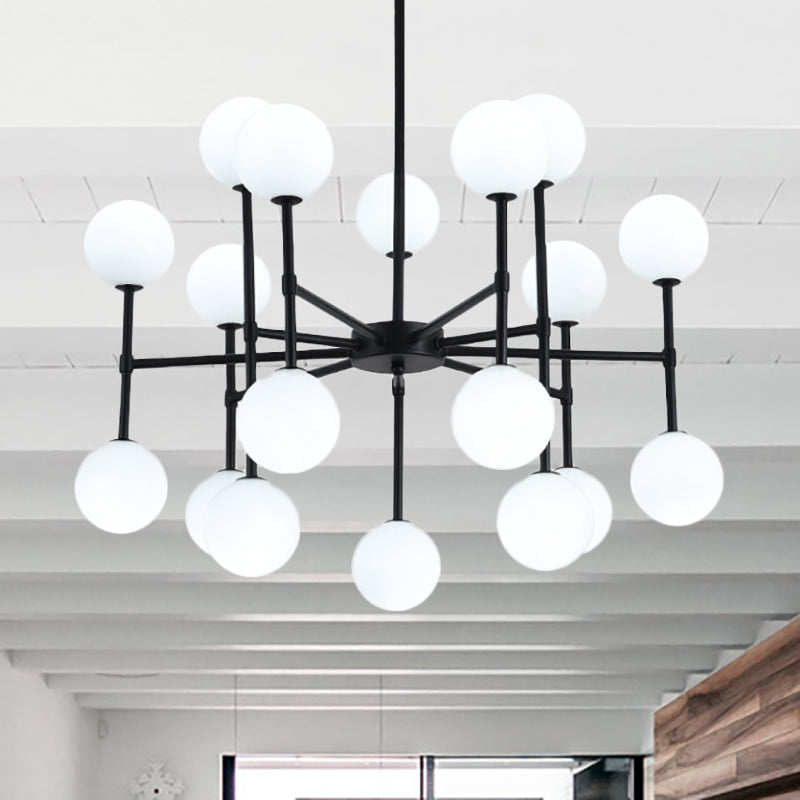 Modern Simple Black Finish Chandelier with Orb Shade 18/24 Lights Metal Pendant Light Clearhalo 'Ceiling Lights' 'Chandeliers' 'Modern Chandeliers' 'Modern' Lighting' 237078