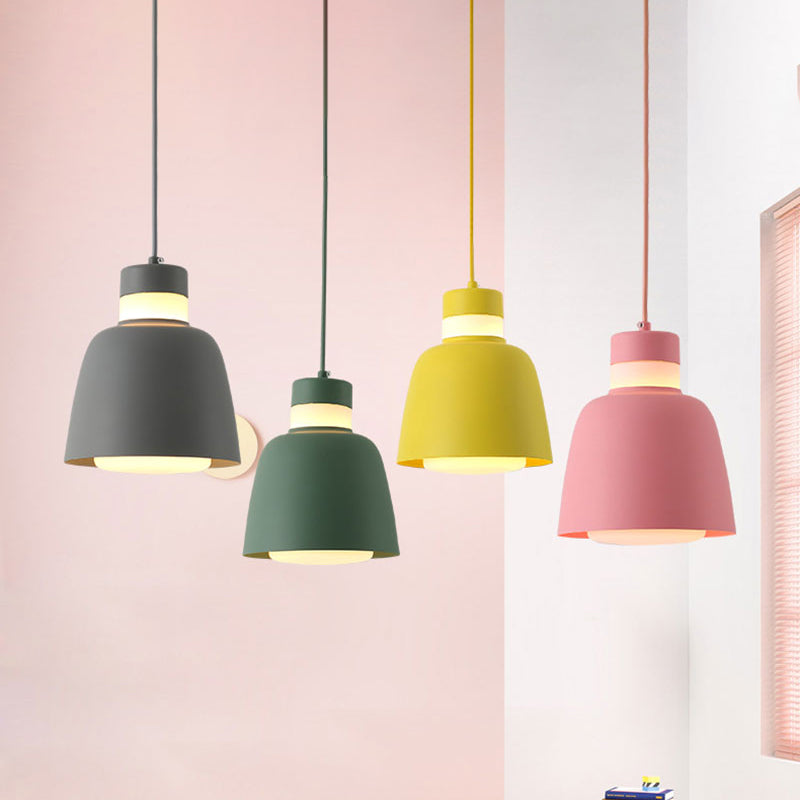 Black/Pink/Yellow Bell Ceiling Pendant Light Modernism 1 Light Metal Hanging Lamp Kit Clearhalo 'Ceiling Lights' 'Modern Pendants' 'Modern' 'Pendant Lights' 'Pendants' Lighting' 237106