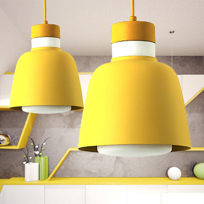 Black/Pink/Yellow Bell Ceiling Pendant Light Modernism 1 Light Metal Hanging Lamp Kit Yellow Clearhalo 'Ceiling Lights' 'Modern Pendants' 'Modern' 'Pendant Lights' 'Pendants' Lighting' 237108