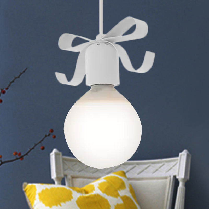 1 Head Open Bulb Pendant Light with Bowl Kids Metal Hanging Light for Kitchen Corridor White Clearhalo 'Ceiling Lights' 'Pendant Lights' 'Pendants' Lighting' 237173_7883b8c5-572e-497d-a3ae-e5fc62548fa4