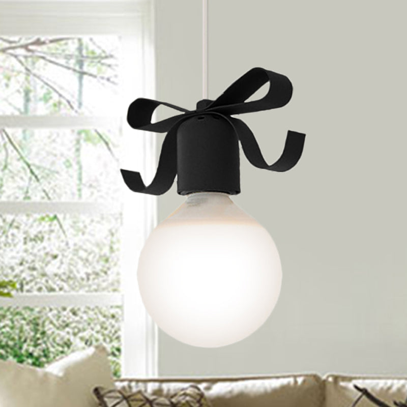 1 Head Open Bulb Pendant Light with Bowl Kids Metal Hanging Light for Kitchen Corridor Black Clearhalo 'Ceiling Lights' 'Pendant Lights' 'Pendants' Lighting' 237177_387d5b06-dbef-4b38-b199-80cefca9291a