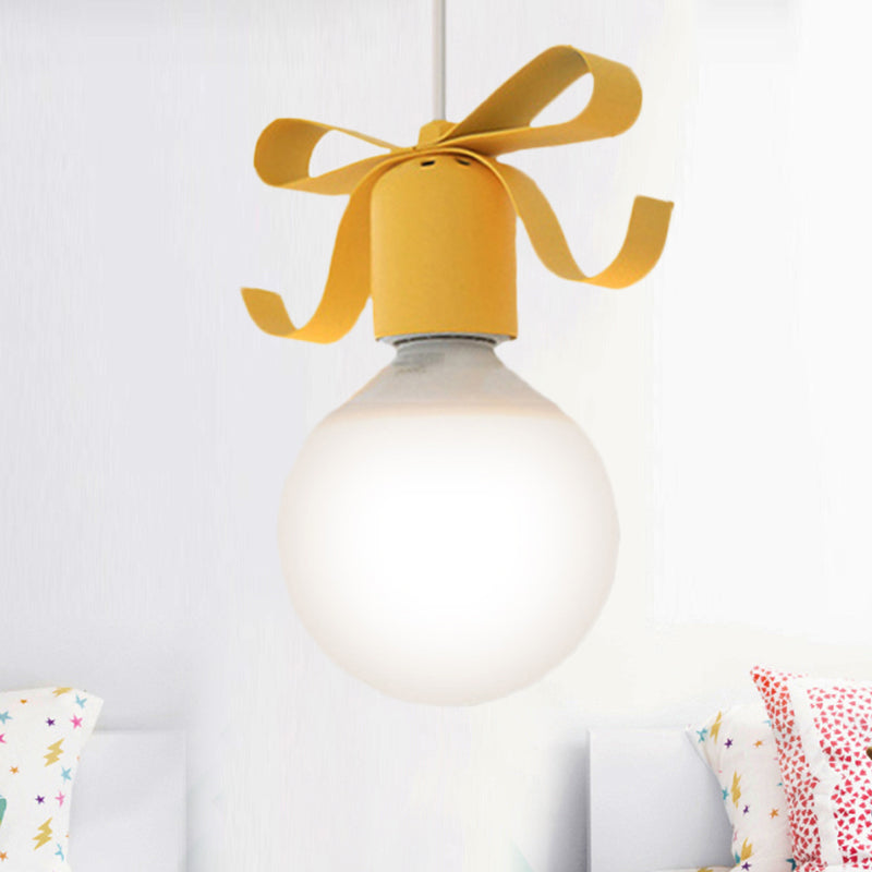 1 Head Open Bulb Pendant Light with Bowl Kids Metal Hanging Light for Kitchen Corridor Clearhalo 'Ceiling Lights' 'Pendant Lights' 'Pendants' Lighting' 237178