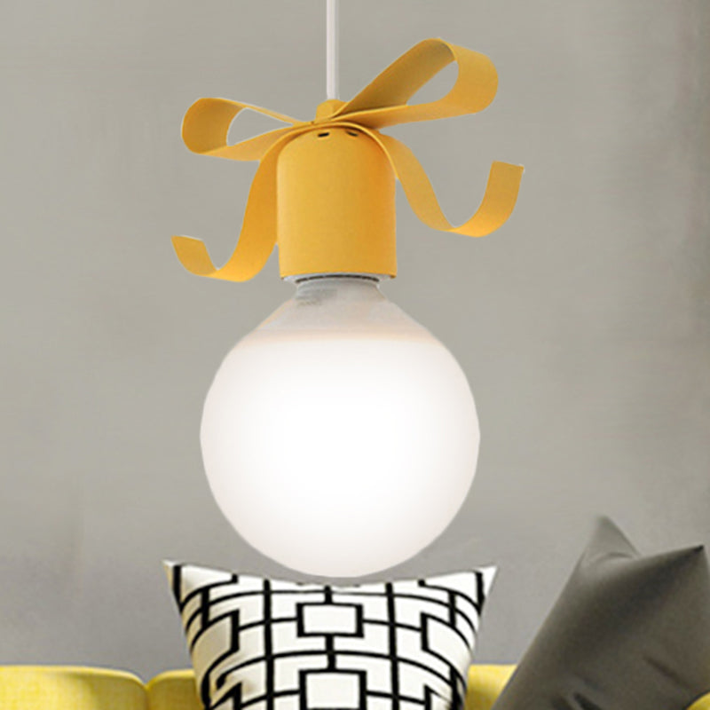 1 Head Open Bulb Pendant Light with Bowl Kids Metal Hanging Light for Kitchen Corridor Yellow Clearhalo 'Ceiling Lights' 'Pendant Lights' 'Pendants' Lighting' 237179_9ea78b75-59de-4a59-b390-c0f585f2d1e3