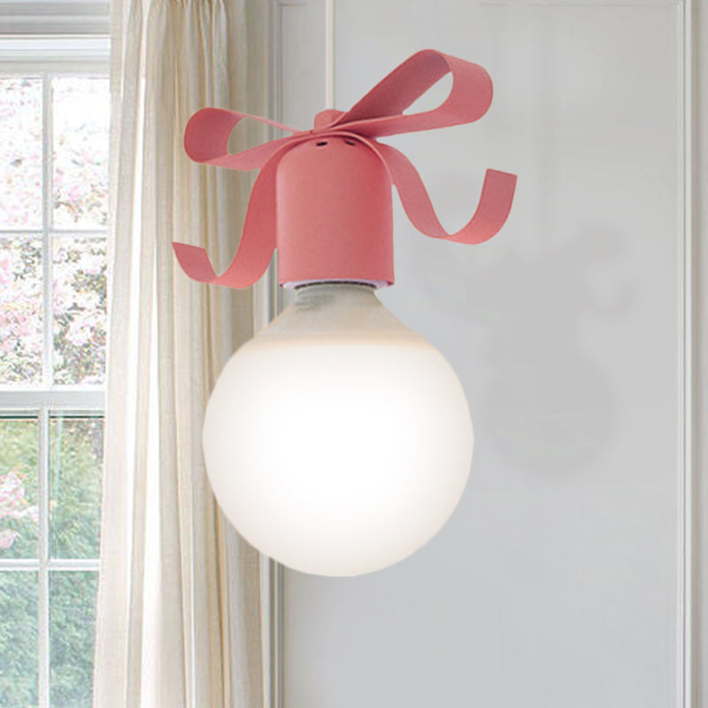 1 Head Open Bulb Pendant Light with Bowl Kids Metal Hanging Light for Kitchen Corridor Pink Clearhalo 'Ceiling Lights' 'Pendant Lights' 'Pendants' Lighting' 237180_26be870a-de85-48a1-a646-16e18d016e27