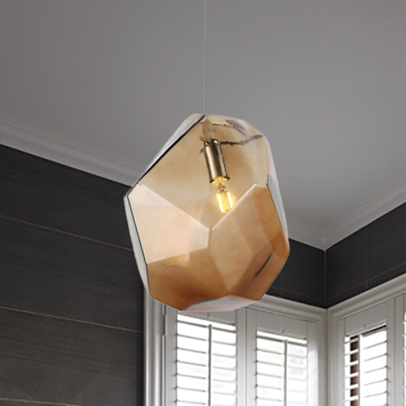 Faceted Grey/Orange/Purple Glass Pendant Lighting Contemporary 1 Light Dining Room Led Hanging Lamp Fixture Amber Clearhalo 'Ceiling Lights' 'Glass shade' 'Glass' 'Modern Pendants' 'Modern' 'Pendant Lights' 'Pendants' Lighting' 237197