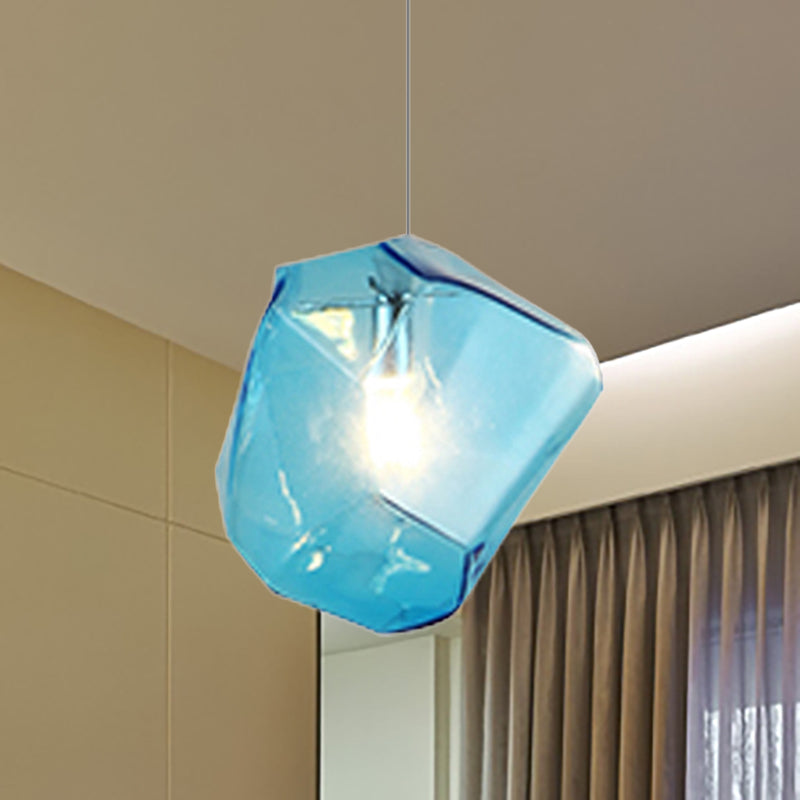 Faceted Grey/Orange/Purple Glass Pendant Lighting Contemporary 1 Light Dining Room Led Hanging Lamp Fixture Blue Clearhalo 'Ceiling Lights' 'Glass shade' 'Glass' 'Modern Pendants' 'Modern' 'Pendant Lights' 'Pendants' Lighting' 237199