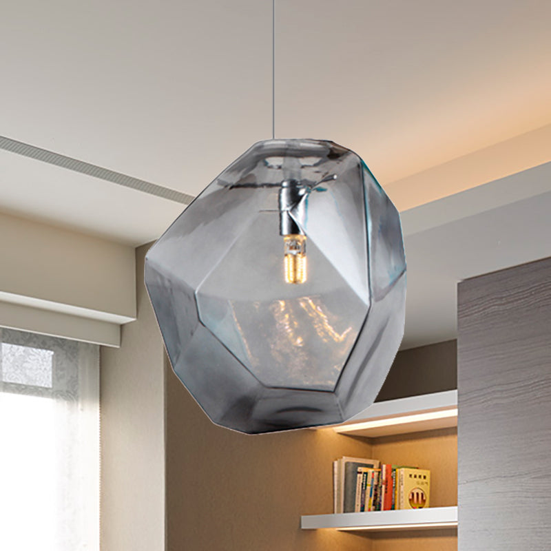 Faceted Grey/Orange/Purple Glass Pendant Lighting Contemporary 1 Light Dining Room Led Hanging Lamp Fixture Clearhalo 'Ceiling Lights' 'Glass shade' 'Glass' 'Modern Pendants' 'Modern' 'Pendant Lights' 'Pendants' Lighting' 237201