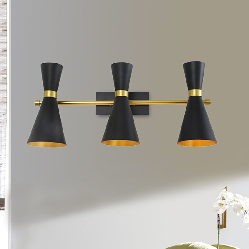 Black/White/Gold Trumpet Wall Sconce Light Contemporary 1/2/3 Light Metal Wall Light with Adjustable Arm 3.0 Black A Clearhalo 'Cast Iron' 'Glass' 'Industrial' 'Modern wall lights' 'Modern' 'Tiffany' 'Traditional wall lights' 'Wall Lamps & Sconces' 'Wall Lights' Lighting' 237234