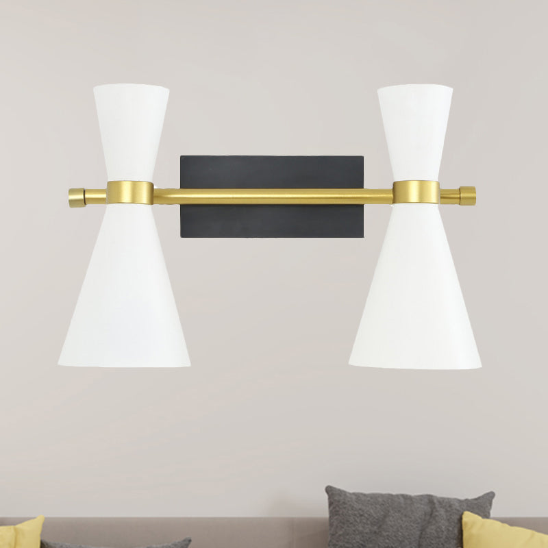 Black/White/Gold Trumpet Wall Sconce Light Contemporary 1/2/3 Light Metal Wall Light with Adjustable Arm 2.0 White A Clearhalo 'Cast Iron' 'Glass' 'Industrial' 'Modern wall lights' 'Modern' 'Tiffany' 'Traditional wall lights' 'Wall Lamps & Sconces' 'Wall Lights' Lighting' 237238