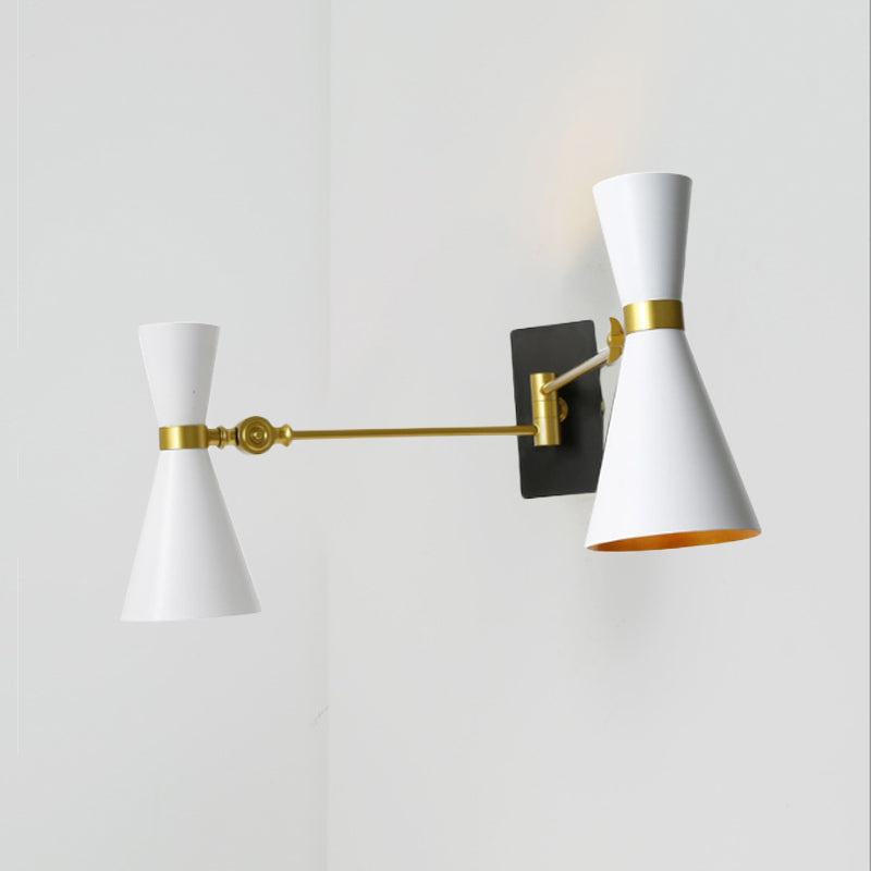 Black/White/Gold Trumpet Wall Sconce Light Contemporary 1/2/3 Light Metal Wall Light with Adjustable Arm 2.0 White B Clearhalo 'Cast Iron' 'Glass' 'Industrial' 'Modern wall lights' 'Modern' 'Tiffany' 'Traditional wall lights' 'Wall Lamps & Sconces' 'Wall Lights' Lighting' 237240