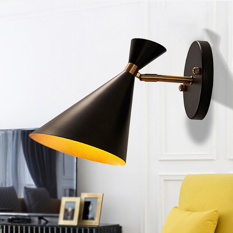 Black/White/Gold Trumpet Wall Sconce Light Contemporary 1/2/3 Light Metal Wall Light with Adjustable Arm 1.0 Black B Clearhalo 'Cast Iron' 'Glass' 'Industrial' 'Modern wall lights' 'Modern' 'Tiffany' 'Traditional wall lights' 'Wall Lamps & Sconces' 'Wall Lights' Lighting' 237241