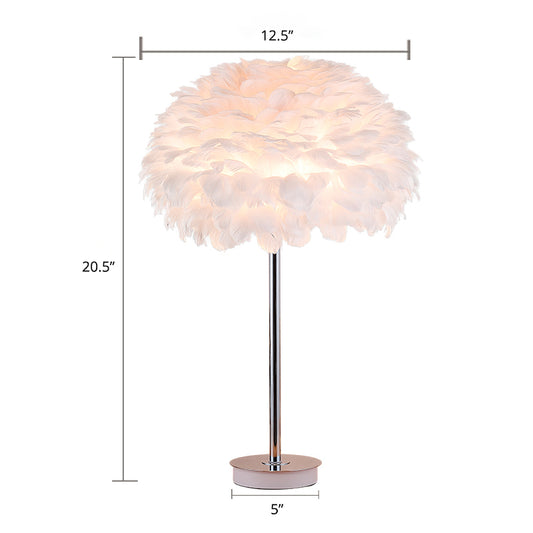 Dome Shaded Bedside Table Lighting Feather 1 Head Minimalistic Night Stand Light Clearhalo 'Lamps' 'Table Lamps' Lighting' 2373173
