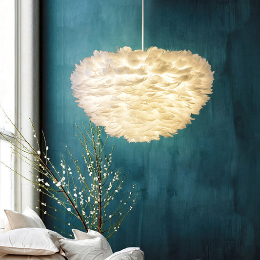 Feather Hemispherical Pendant Lamp Minimalism Feather White Suspension Light for Bedroom Clearhalo 'Ceiling Lights' 'Modern Pendants' 'Modern' 'Pendant Lights' 'Pendants' Lighting' 2373189