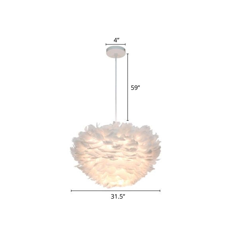 Half-Sphere Feather Suspension Lamp Nordic Style Chandelier Pendant Light for Bedroom Clearhalo 'Ceiling Lights' 'Chandeliers' 'Modern Chandeliers' 'Modern' Lighting' 2373205