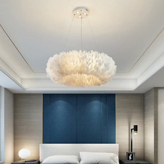 Ring Pendant Light Fixture Modernist Feather Bedroom Hanging Chandelier in White Clearhalo 'Ceiling Lights' 'Chandeliers' 'Modern Chandeliers' 'Modern' Lighting' 2373208