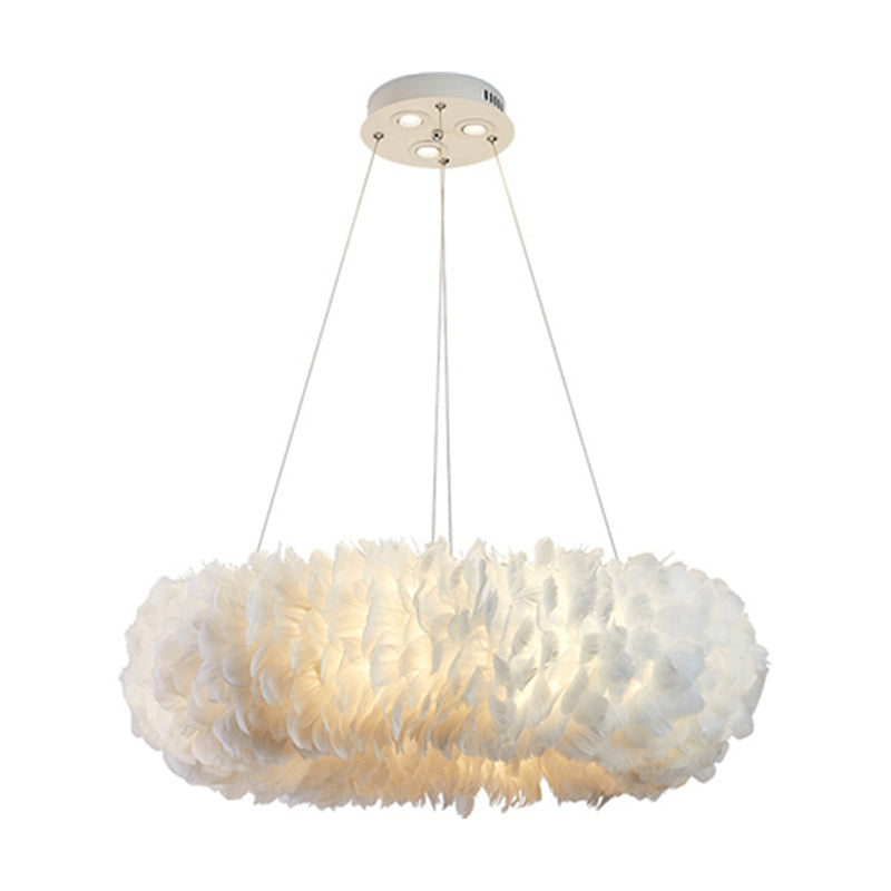 Ring Pendant Light Fixture Modernist Feather Bedroom Hanging Chandelier in White Clearhalo 'Ceiling Lights' 'Chandeliers' 'Modern Chandeliers' 'Modern' Lighting' 2373210
