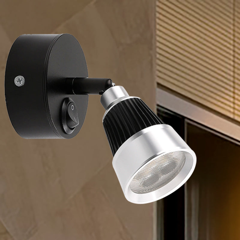 Modernist Bell Wall Light Fixture with/without Switch Metal LED Indoor Rotatable Sconce Lamp in Black/Chrome Black with Switch Clearhalo 'Cast Iron' 'Glass' 'Industrial' 'Modern wall lights' 'Modern' 'Tiffany' 'Traditional wall lights' 'Wall Lamps & Sconces' 'Wall Lights' Lighting' 237323