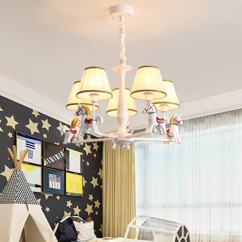 Carousel Child Room Pendant Light Resin Cartoon Chandelier with Tapered Fabric Shade in White Clearhalo 'Ceiling Lights' 'Chandeliers' Lighting' 2373267