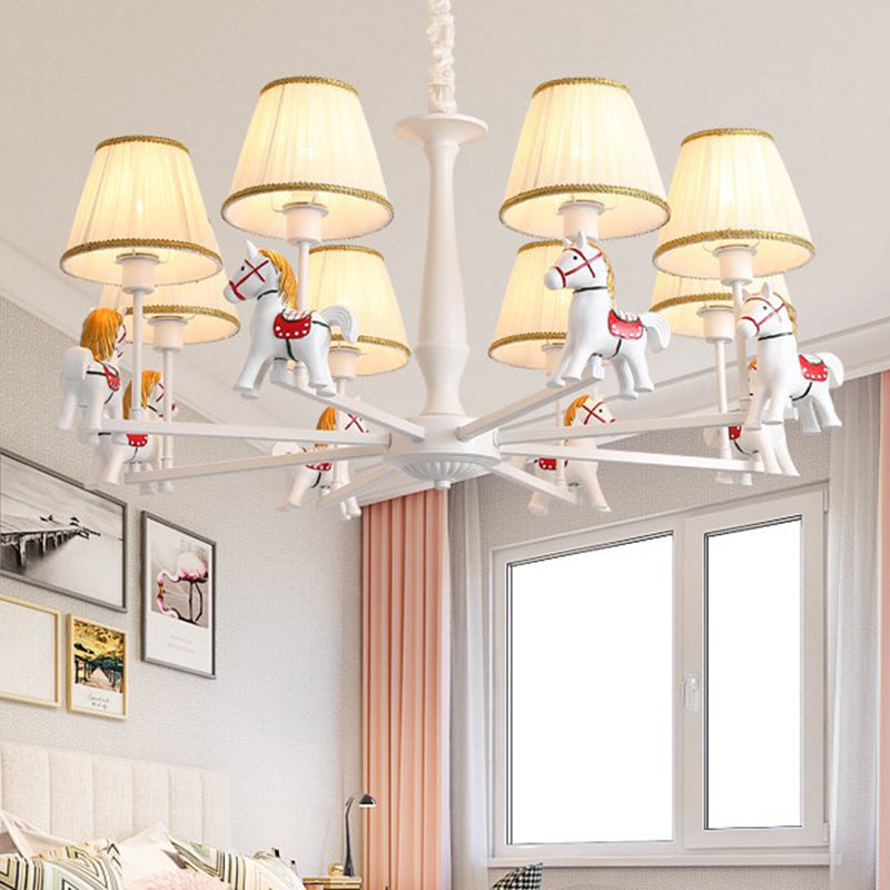 Carousel Child Room Pendant Light Resin Cartoon Chandelier with Tapered Fabric Shade in White Clearhalo 'Ceiling Lights' 'Chandeliers' Lighting' 2373268