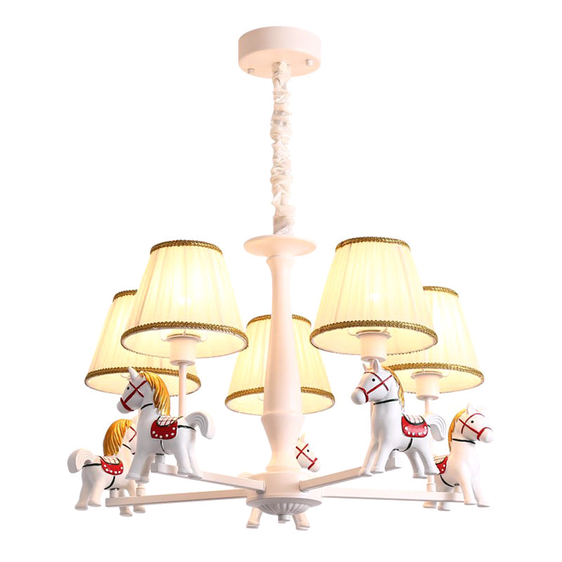 Carousel Child Room Pendant Light Resin Cartoon Chandelier with Tapered Fabric Shade in White Clearhalo 'Ceiling Lights' 'Chandeliers' Lighting' 2373269