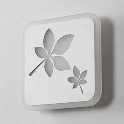 Slim Panel Wall Light Cartoon Acrylic Sconce Light with Cute Pattern for Kid Bedroom White Leaf Clearhalo 'Wall Lamps & Sconces' 'Wall Lights' Lighting' 23733